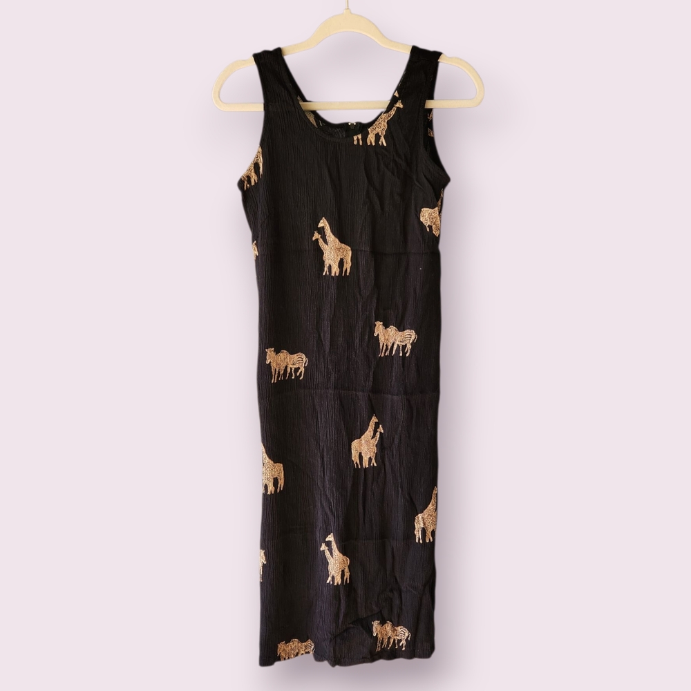 90s Black Sleeveless Giraffe Dress- Size 12
